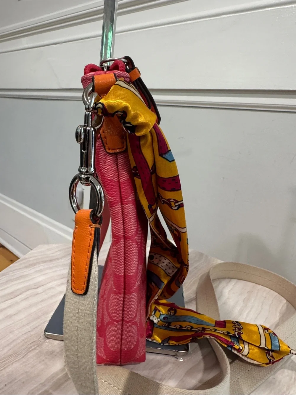 Coach Bag Signature Pink Orange Stripe Swingpack Crossbody - Picture 7 of 17